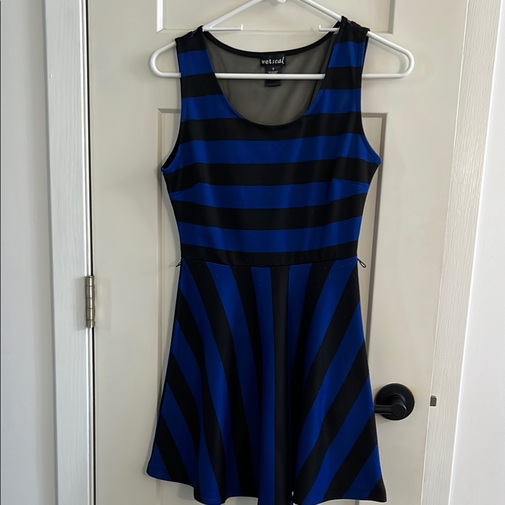 Women's Black and Blue Striped Dress